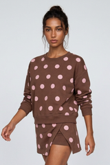 Women's Fall Polka Dot Crew Neck Pullover & Split Skort Set