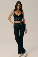 Women's Lace Polka Dot Cami & Fold Over Flared Pants Set