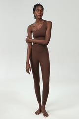 Women Wave Hem Liquid Yoga Set - One-Shoulder Bra & Sculpting Leggings