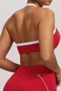 Women's Athletic Twist-Front Halterneck Color Block Bra