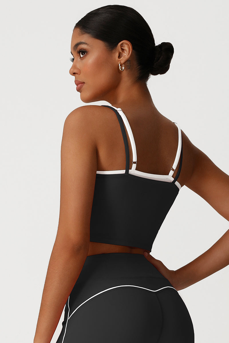 Women Square Neck Fake Two-Piece Yoga Tank Tops