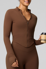 Women's Zip-Up Mock Neck V-Waist and Thumbhole Cuffs Jacket