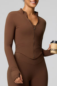 Women's Zip-Up Mock Neck V-Waist and Thumbhole Cuffs Jacket