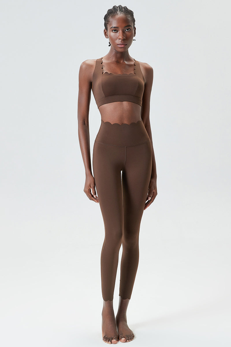 Women Wave Liquid Seamless High Stretch Midweight Yoga Set - Removable Cup Bra & Contoured Tights