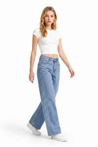 Women's Mid Waist Washed Straight Leg Jeans