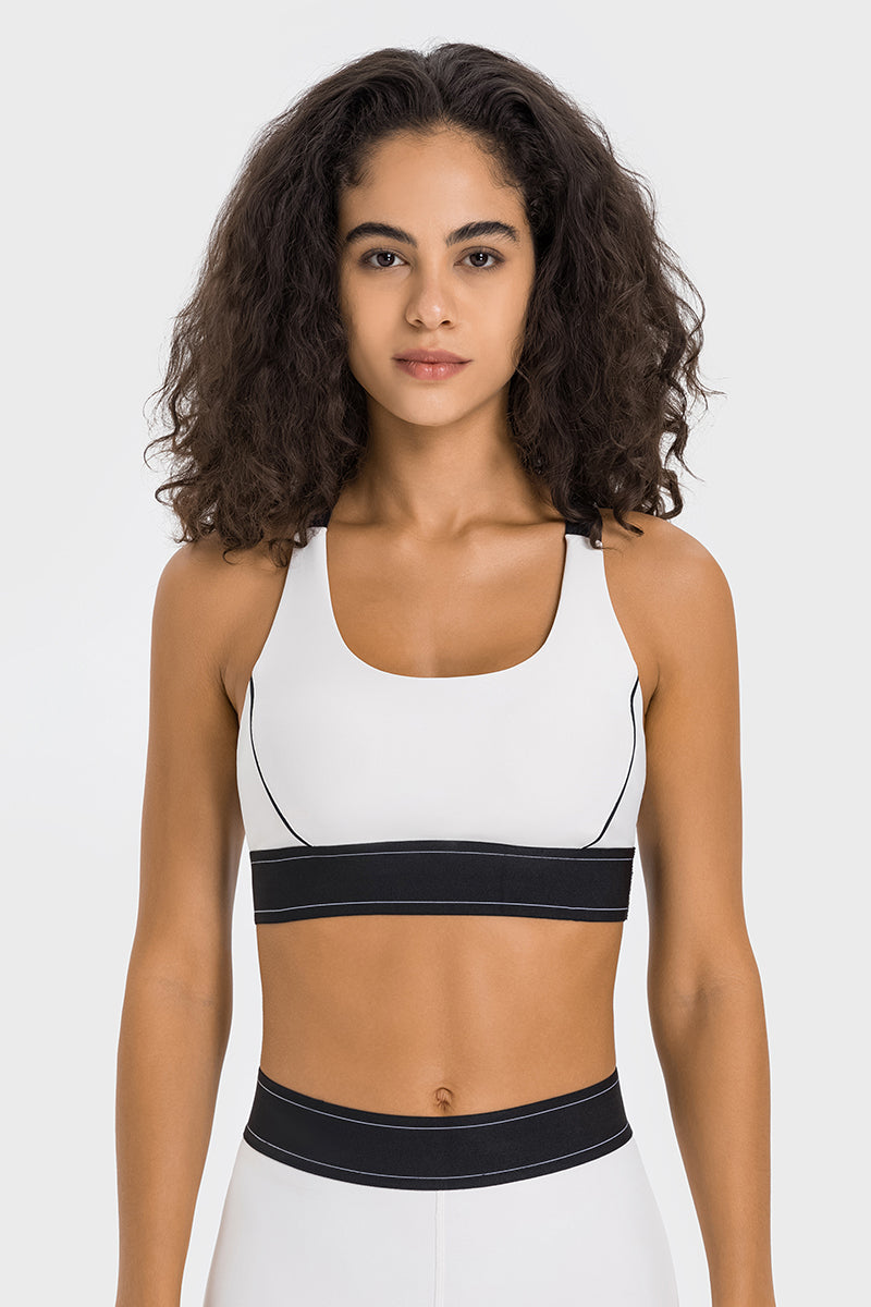 Women's Color Clash Adjustable Strap Sports Bra