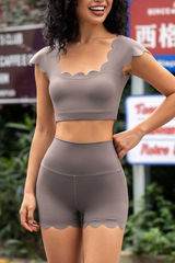 Women's Scalloped Cropped Top And High Rise Short 2Piece Set