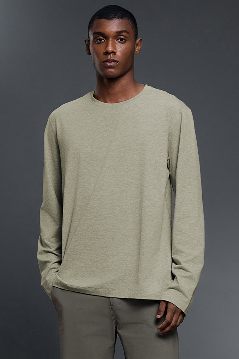 Men Round Neck Breathable Stretchy Casual Sport Long Sleeves