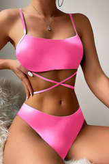 Women's Tie Dye Back Tie High Waist Bikini Set - 3pcs