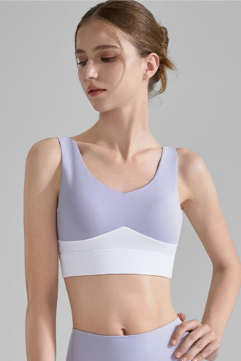 Women's Wide Strap Color-Block V-Neck Sports Bra