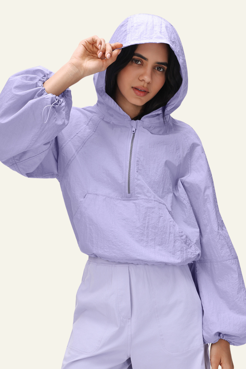 Women's Nylon Half-Zipper Athletic Hooded Sweatshirts