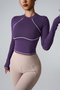 Women'S Contrasting Yoga Exercise Long Sleeve T-Shirt