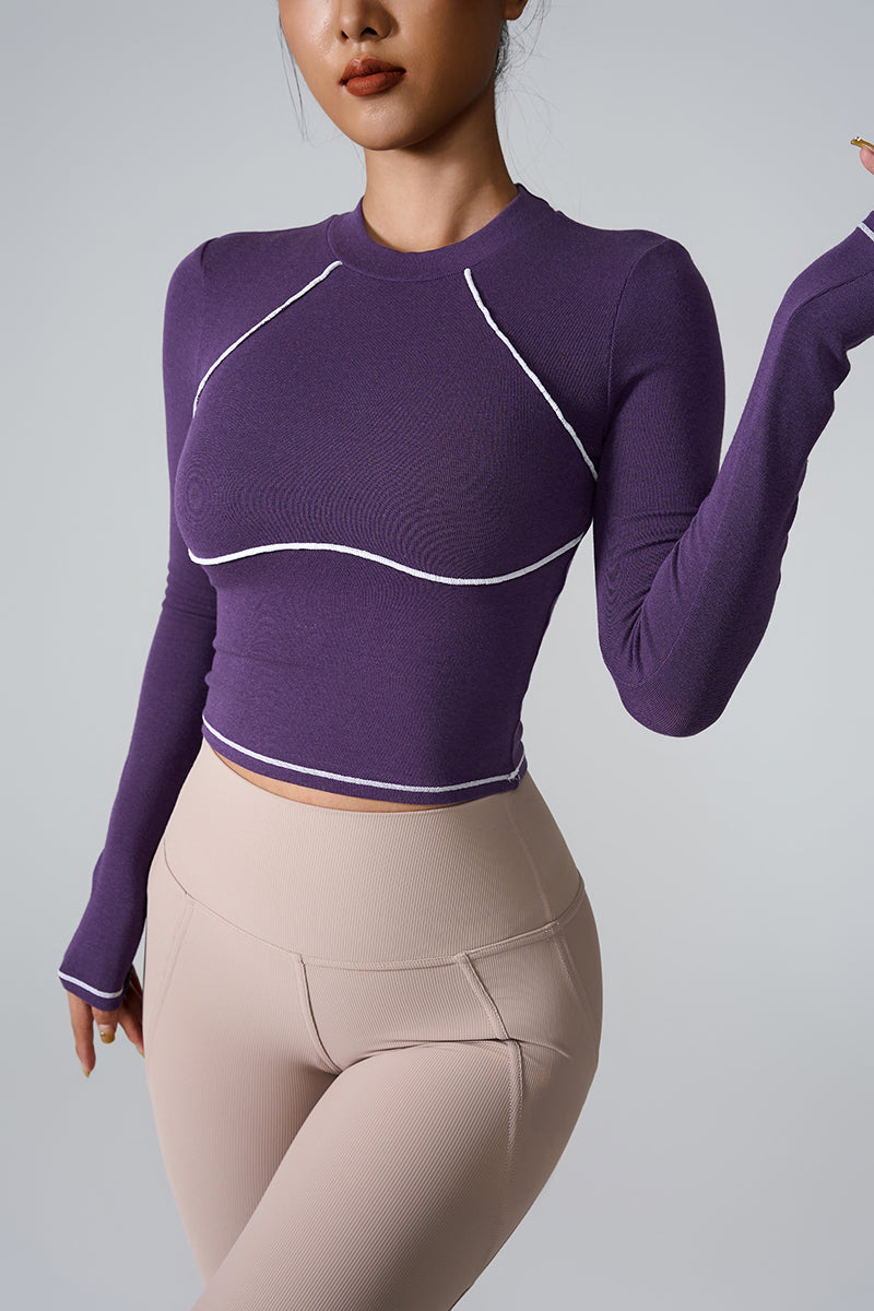 Women'S Contrasting Yoga Exercise Long Sleeve T-Shirt