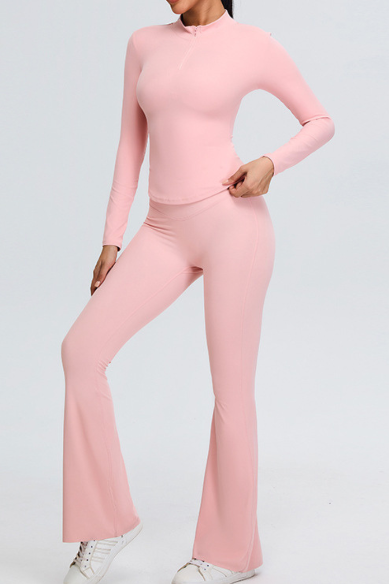 Women's Set:Stand Collar Long Sleeves T-shirt & Flare Pants