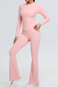 Women's Set:Stand Collar Long Sleeves T-shirt & Flare Pants