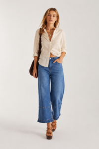 Women's High Waist Wide Leg Jeans with Ruffle Hem