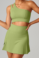 Women's Yoga Set:Sloping Shoulder Bandeau Bra And Skirt