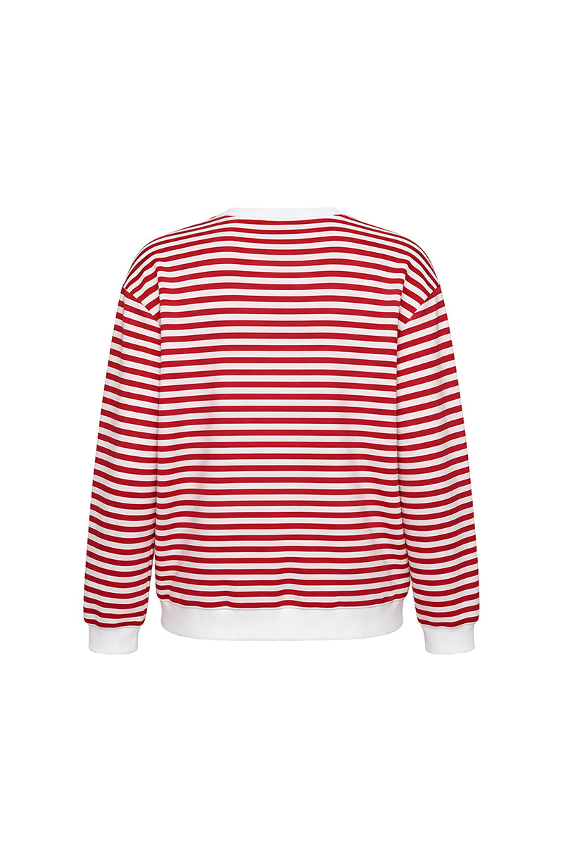 Women's Fall Striped Bow Christmas Tree Printed Pullover