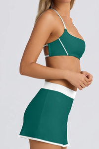 Halter T-Back Sports Bra&High-Waist Split Skort 2-Piece Set