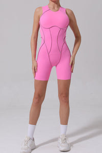 Women Patchwork Color Clash High Stretch Skinny Back Sports Fitness Yoga Bodysuit