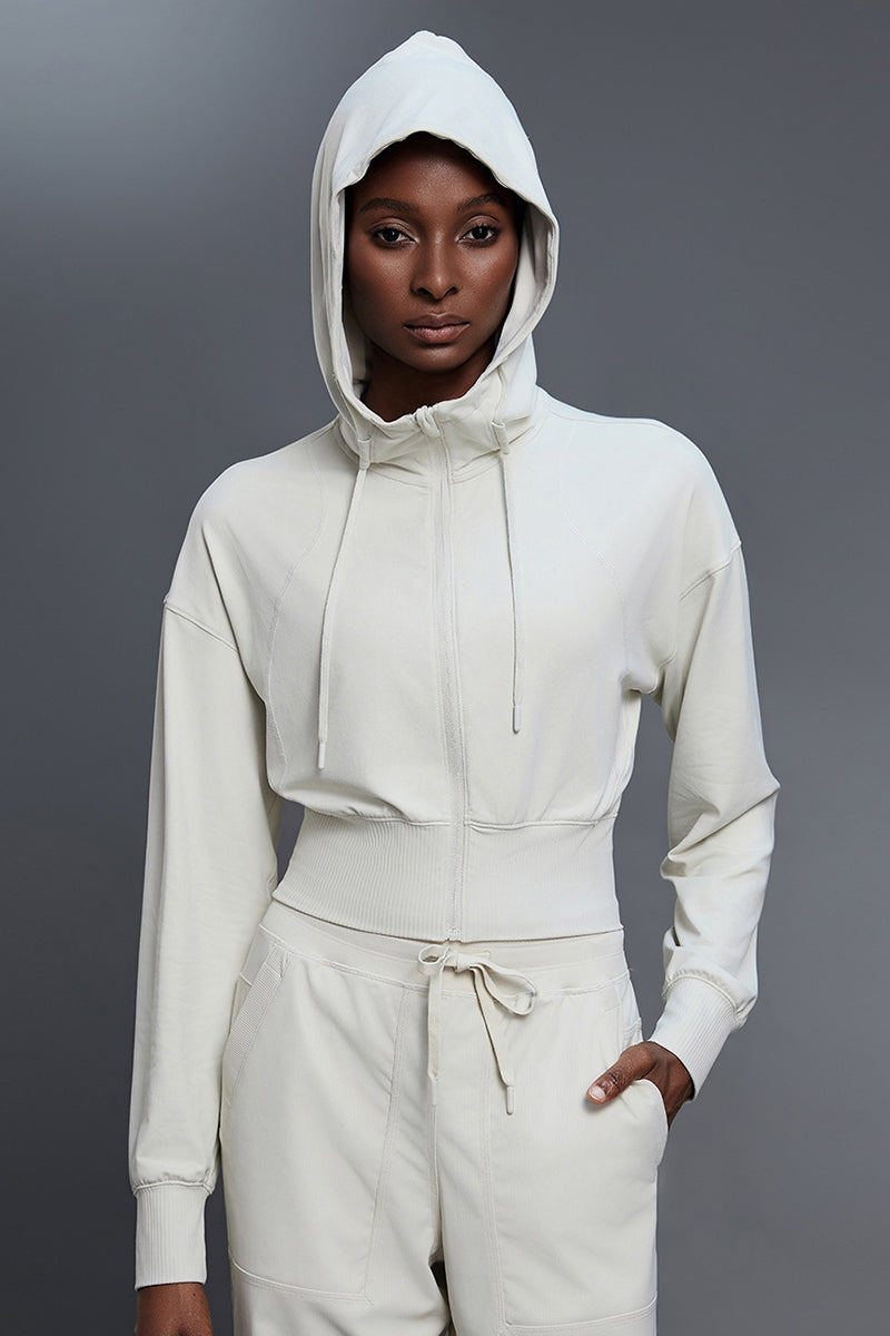 Women Hooded Short Waist-Tie Open-Front Yoga Sportswear Jacket