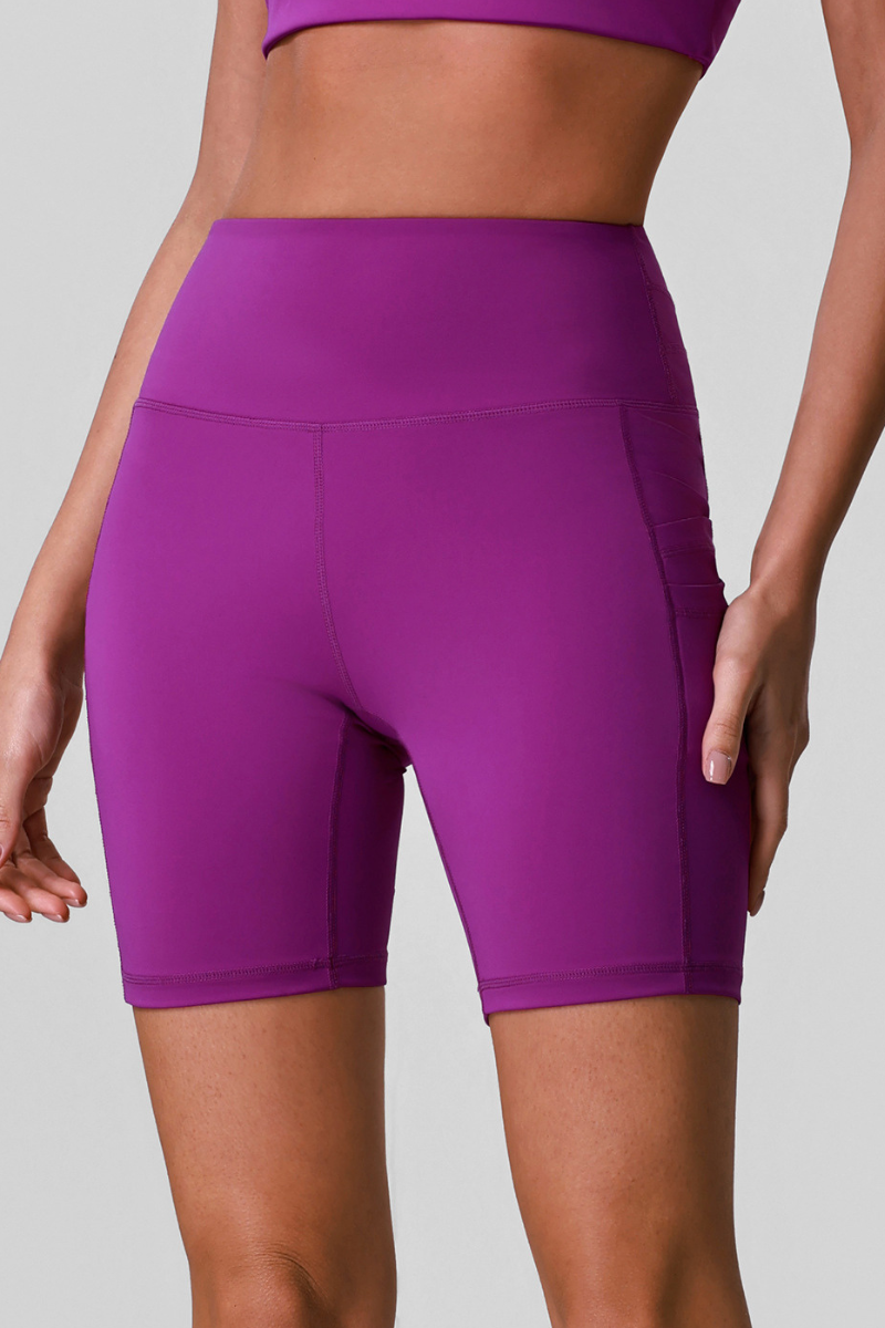 Women's Sport High Waist Side Pocket Peach Hip Biker Shorts