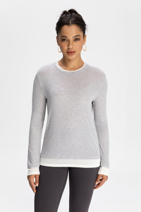 Faux two-piece wool long-sleeved top
