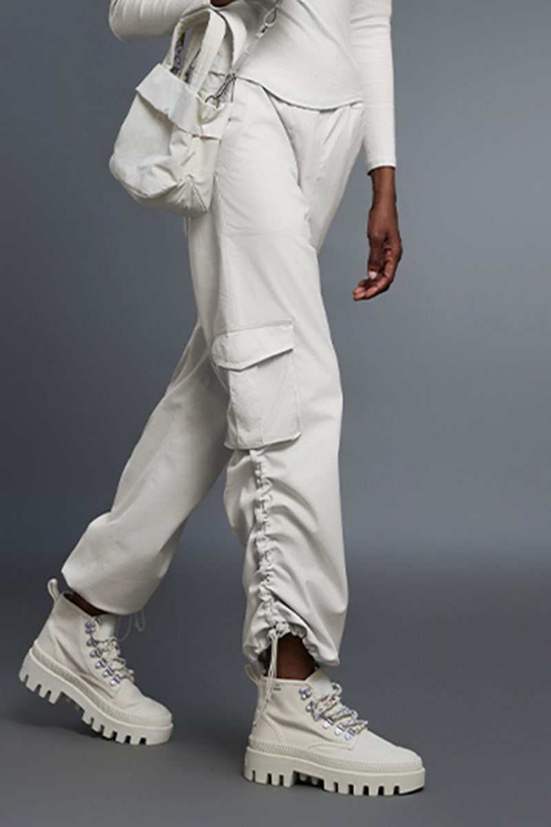 Women Fleece-Lined Cargo Jogger Adjustable-Cuff Utility Workout Pants