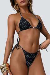Women's Summer Polka Dot Beaded Halter Backless Bikini Sets