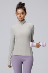 Women Soft Thin Stretch High Neck Slim Fit Yoga T-Shirt