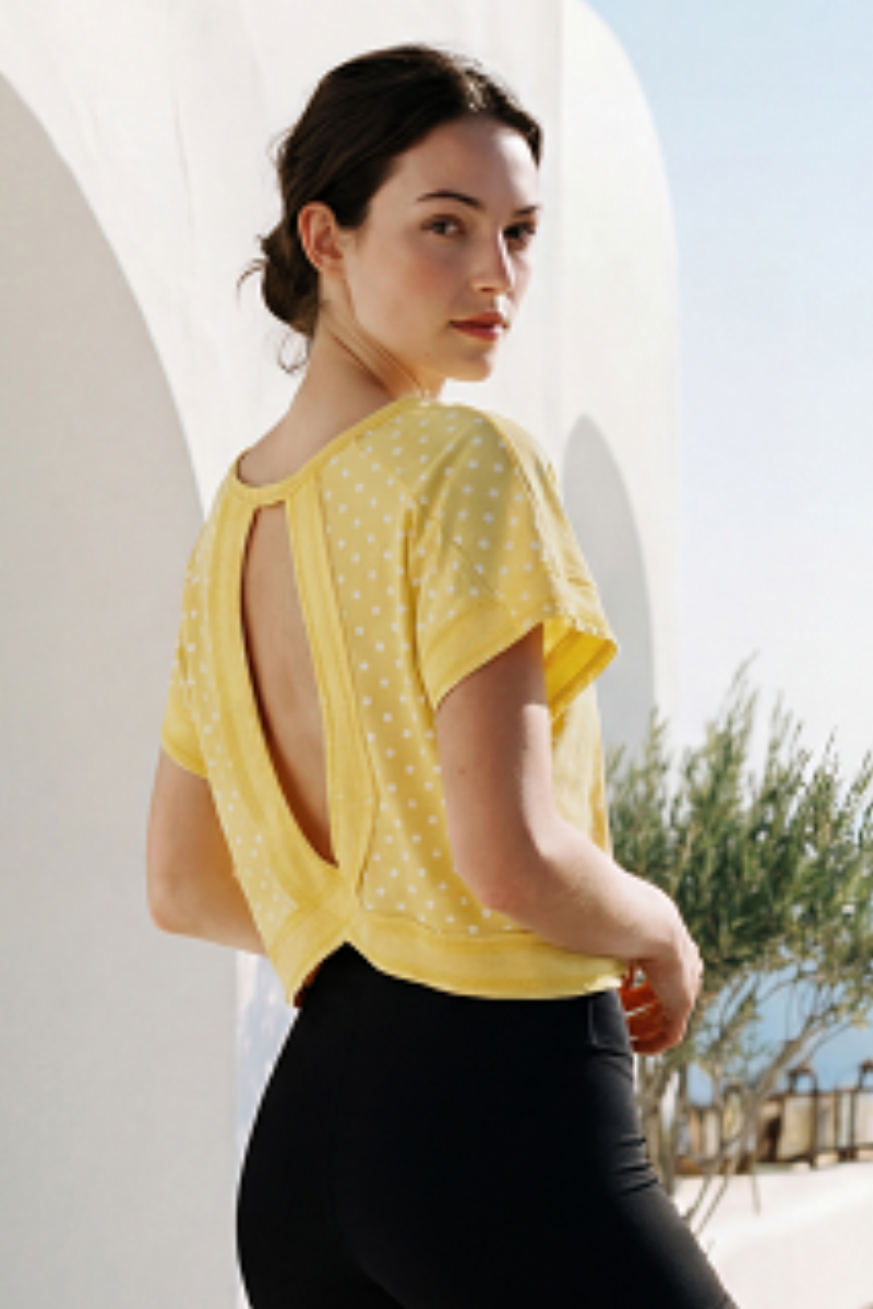 Women's Summer Polka Dot Cutout Back Cropped Sports Tee