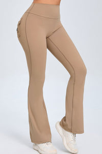 Women Button High Waist Wide Leg Peach Lift Hip Micro Pants Fitness Sports Quick Dry Yoga Pants