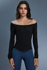 Women Modal Yoga Off Shoulder Long Sleeve Workout Top