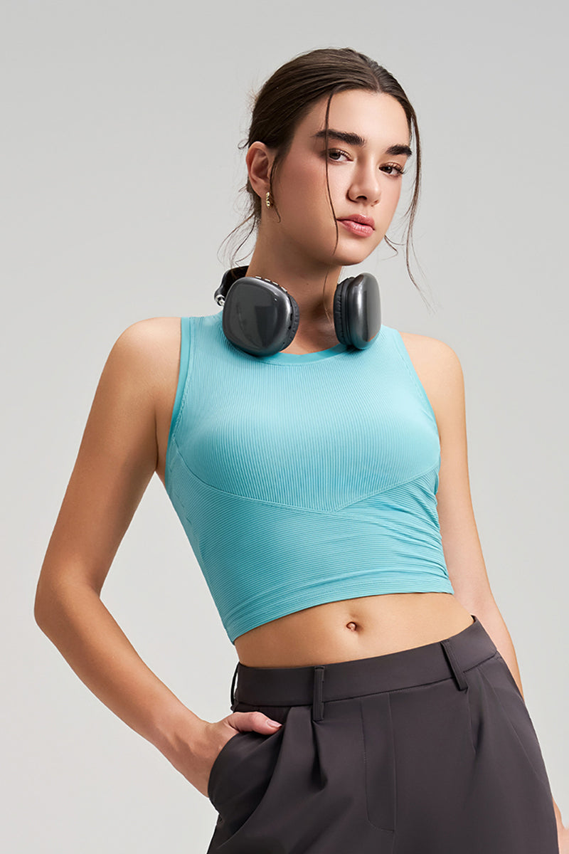 Women Fixed-Cup Quick-Dry Ribbed Workout Sports Bra