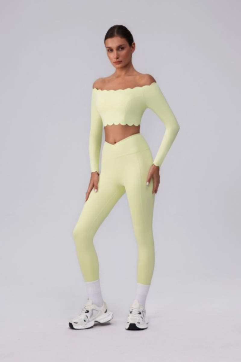 Women's Scalloped Off-Shoulder Long Sleeve Top& Leggings Set