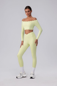 Women's Scalloped Off-Shoulder Long Sleeve Top& Leggings Set
