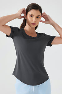 Women Lightweight Breathable Slim-Fit Quick-Dry Yoga Fitness Short-Sleeve Top