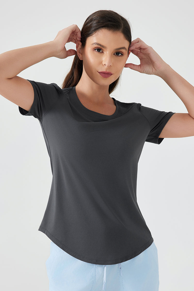 Women Lightweight Breathable Slim-Fit Quick-Dry Yoga Fitness Short-Sleeve Top