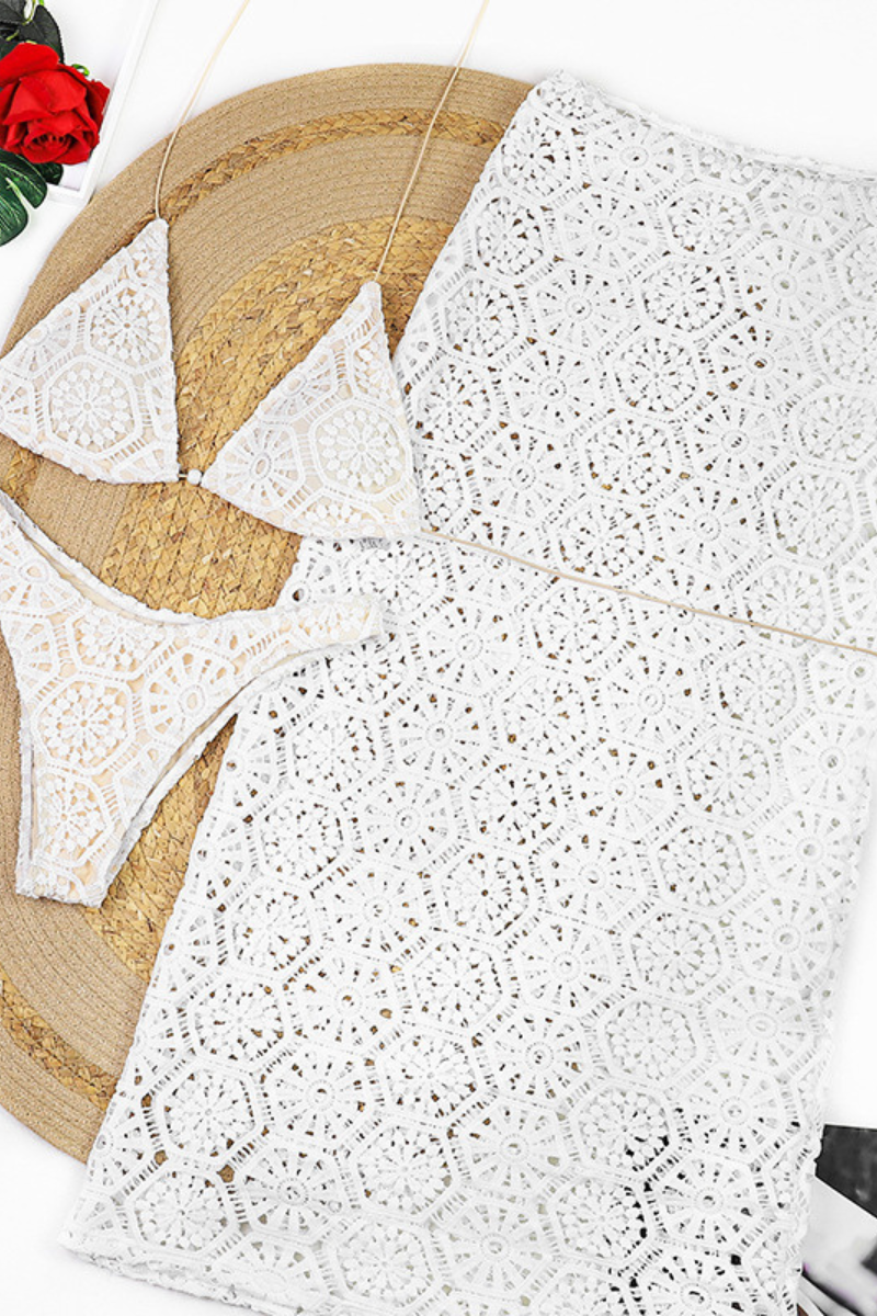 Women's Sexy Halter Cross Lace Skirt Bikini Set - 3pcs