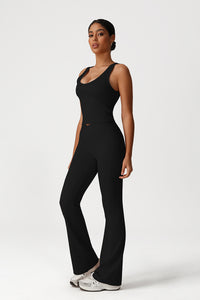 Women Naked Feel Yoga Set: V-Neck Tank + Flared Pants