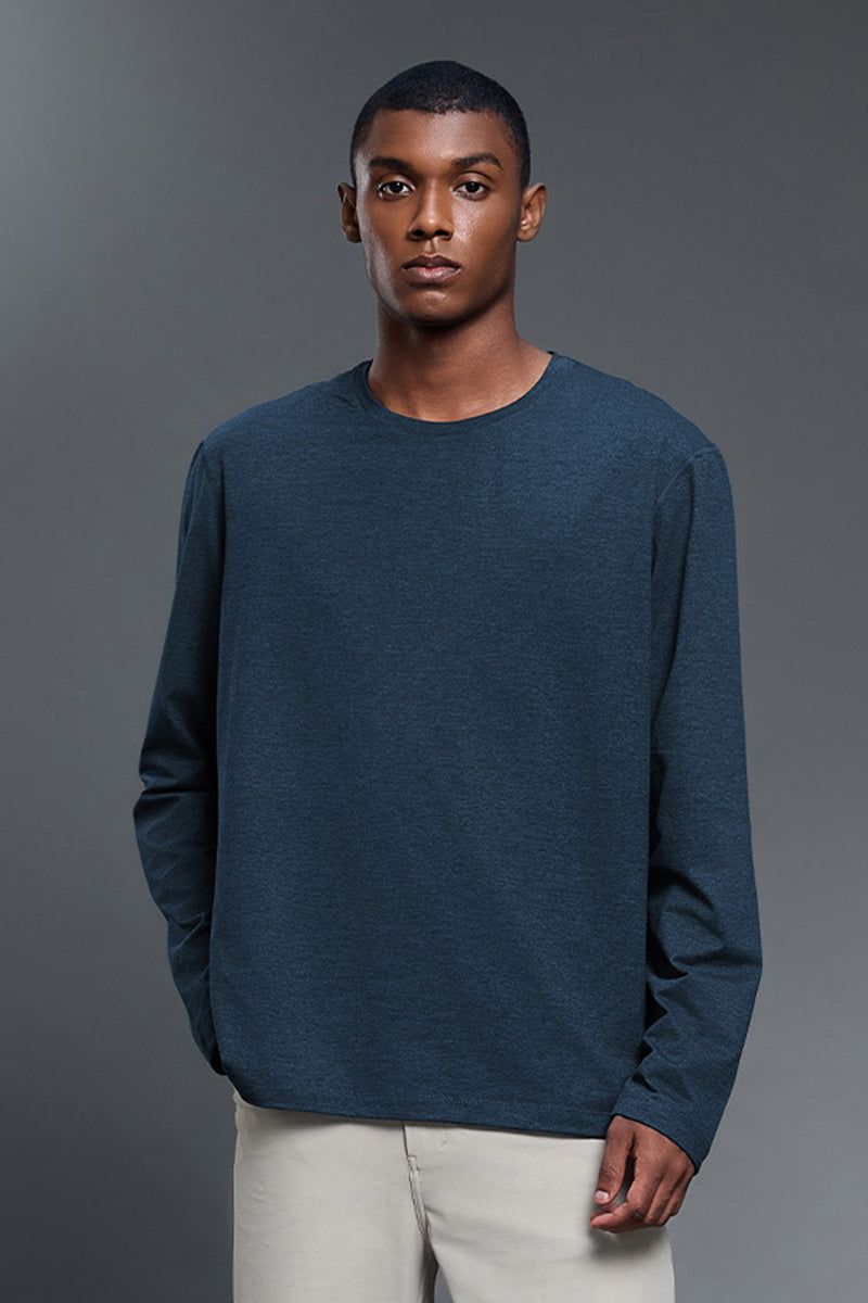 Men Round Neck Breathable Stretchy Casual Sport Long Sleeves