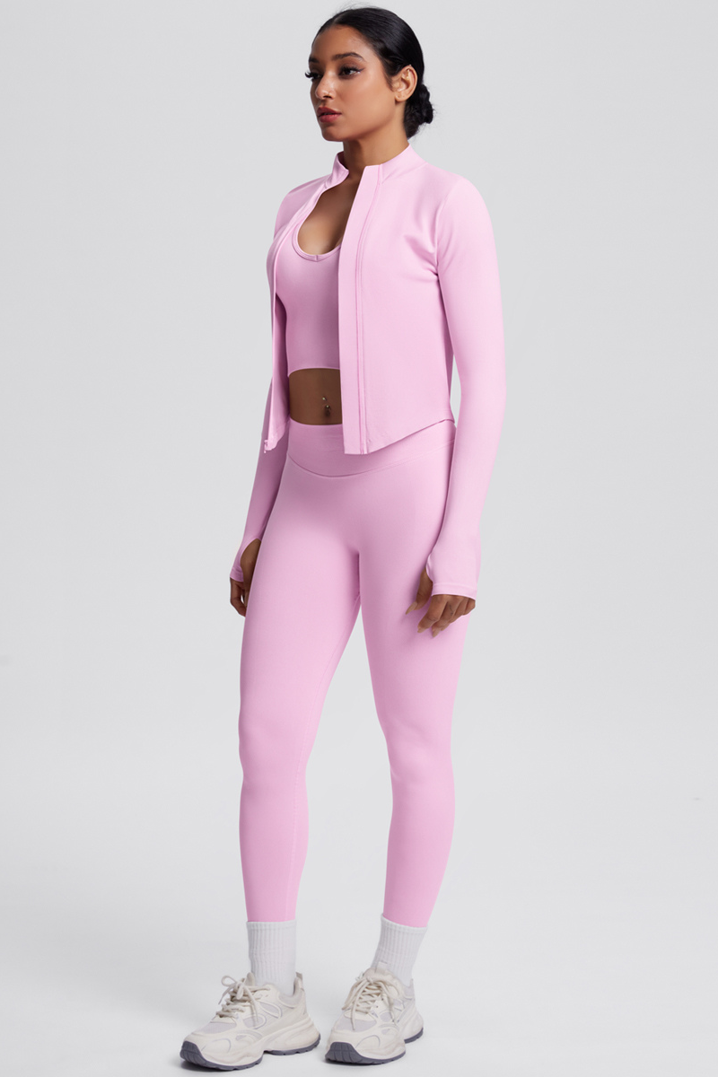 Women's Seamless Tank Top Sport Leggings Jacket Three-Piece Set