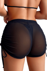 Women's Side Tie Ruched Mesh Swim Shorts