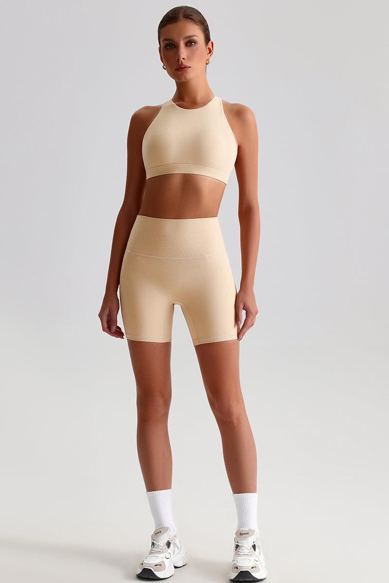 Women Outdoor Quick-Dry Naked Sensation Yoga Set: Cross-Back Slim-Fit Sports Bra + High-Waisted Sculpting Shorts