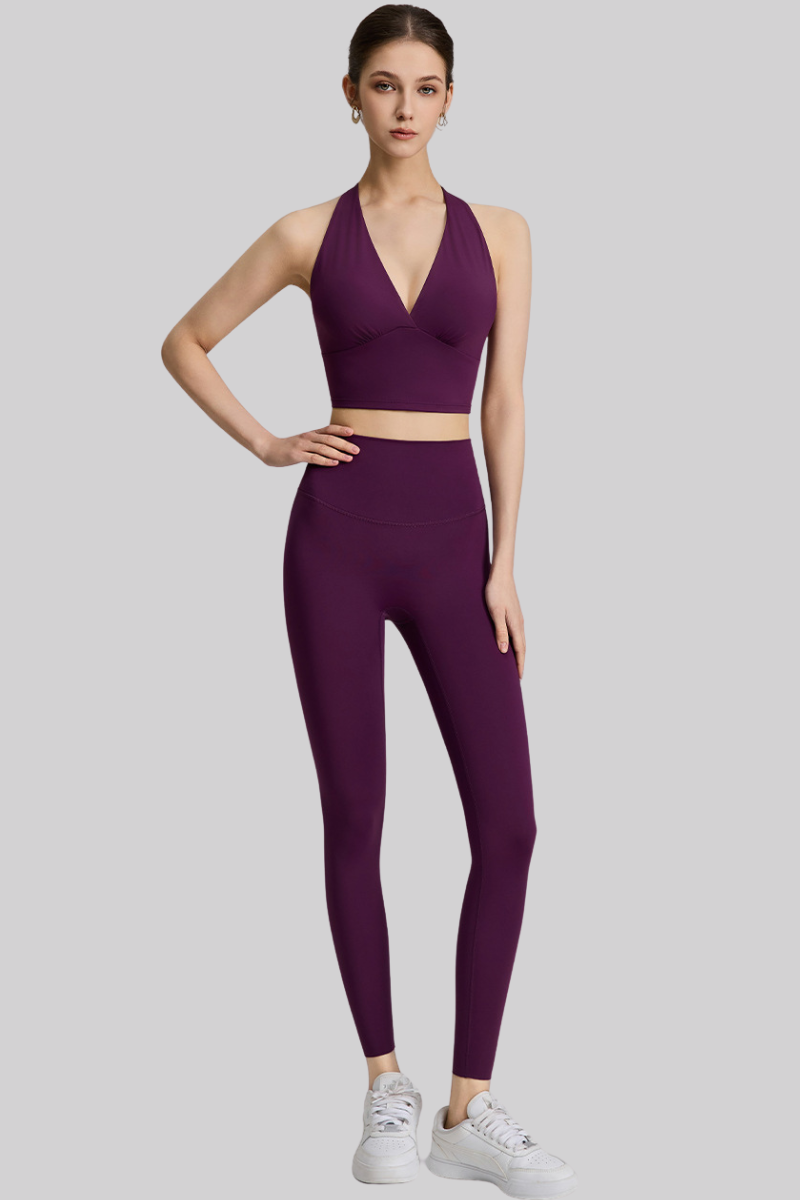 Women's Yoga Sets:Halter V-Neck Racerback Bra And Leggings