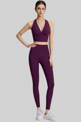 Women's Yoga Sets:Halter V-Neck Racerback Bra And Leggings