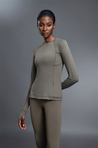 Women Round Neck Slim Fit Long Sleeve Workout Top