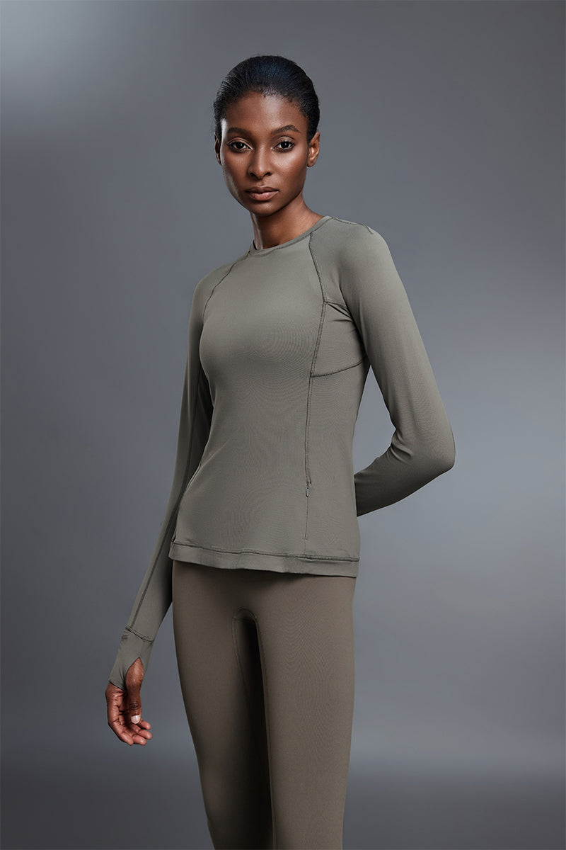 Women Round Neck Slim Fit Long Sleeve Workout Top