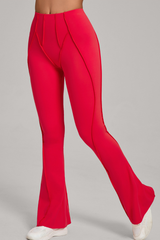 Wide-leg, snug, textured, and high-waisted flared pants