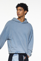 Men's Fall Vintage Washed Raw Hem Crop Boxy Hoodie